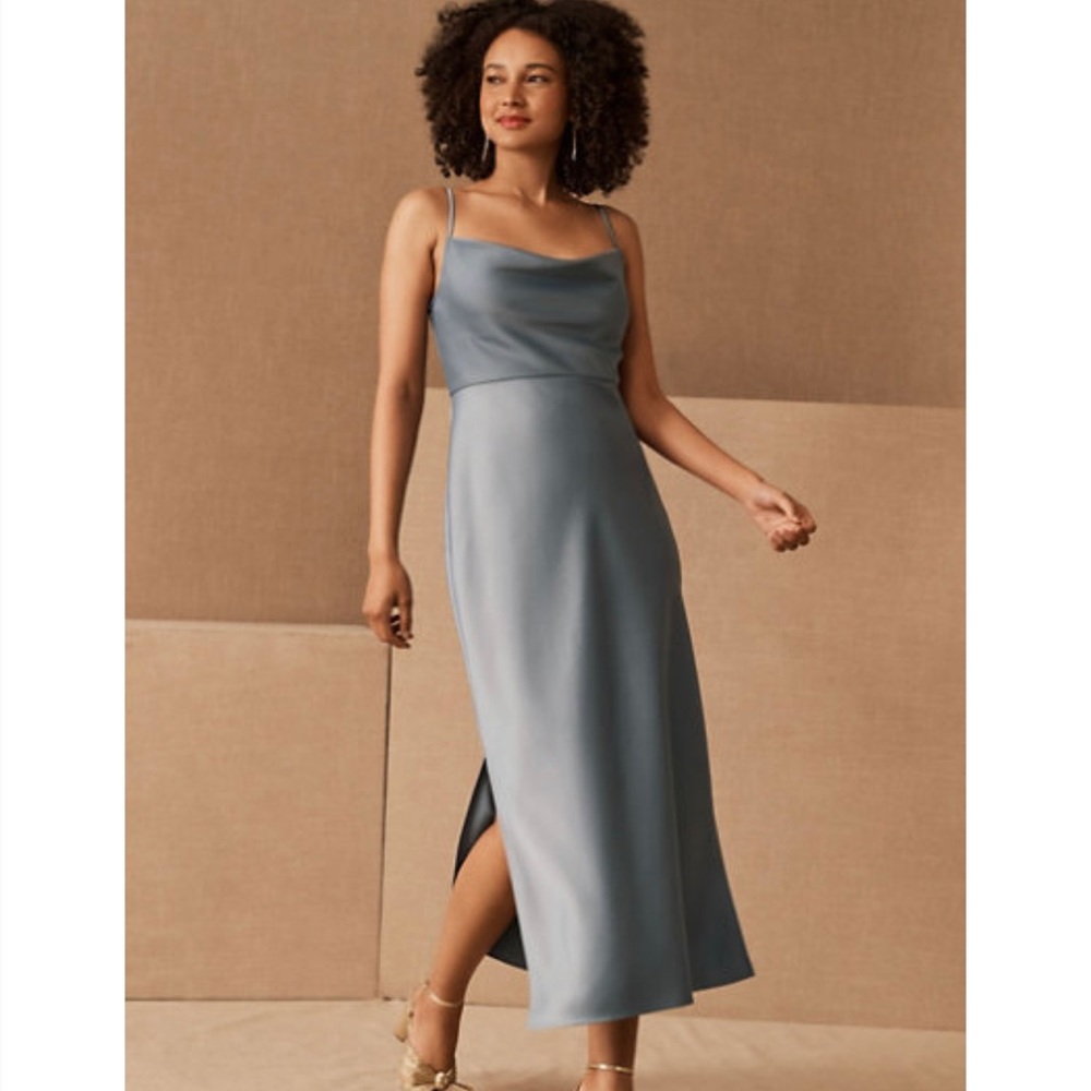 Dusty Blue Cali Satin Charmeuse MIDI Dress